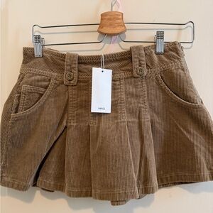 Mango Brown Corduroy Pleated Skirt Shorts
